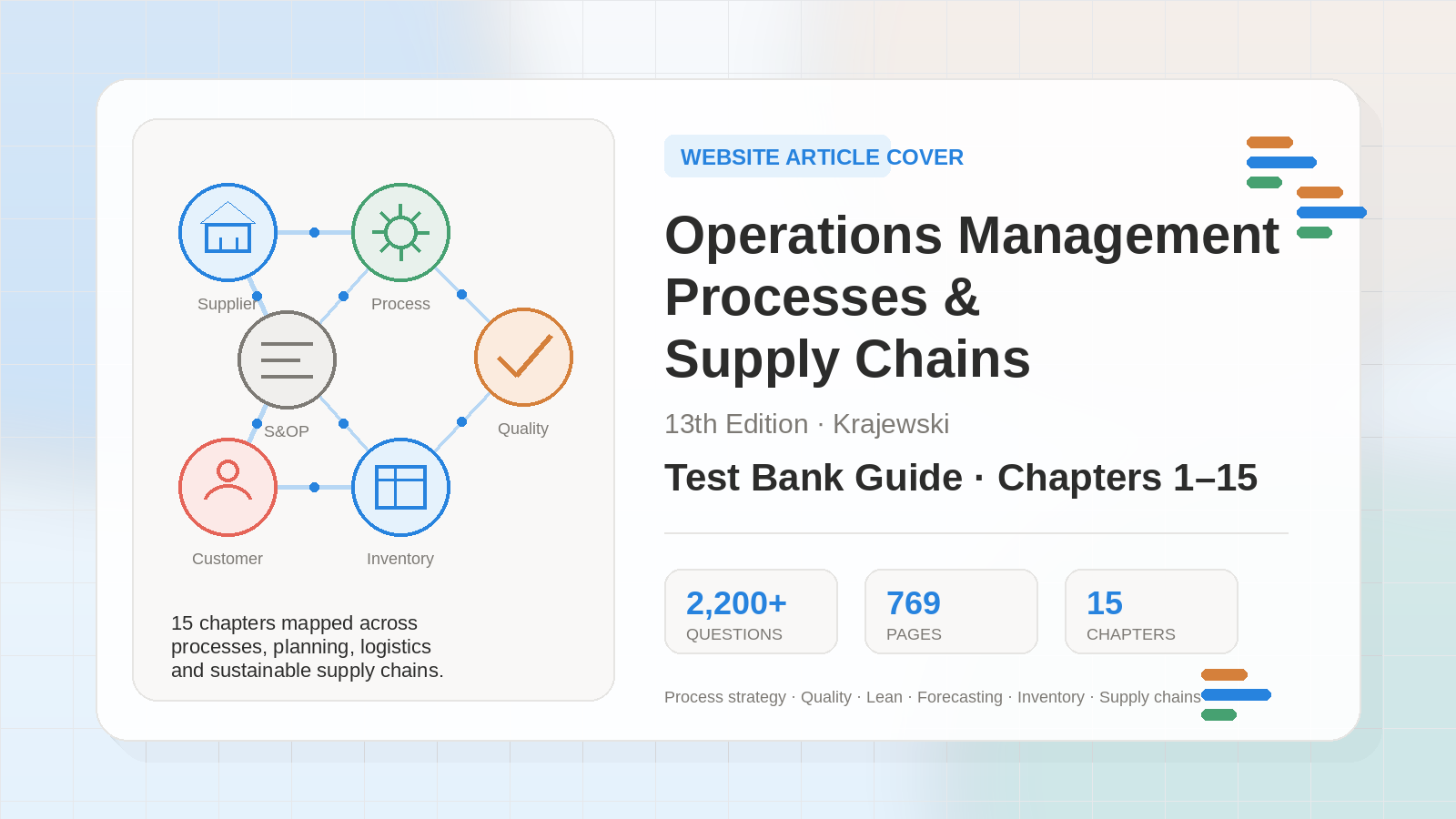 Test Bank for Operations Management: Processes and Supply Chains, 13th Edition Krajewski Chapter 1–15 资料介绍